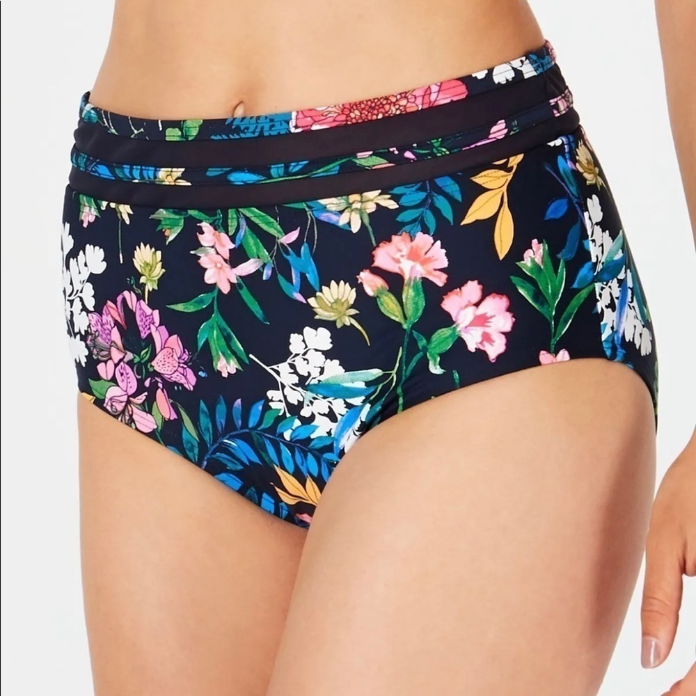 TOMMY HILFIGER Women's Navy Bikini Carnival Rosa High Waisted Swimsuit Bottom XS